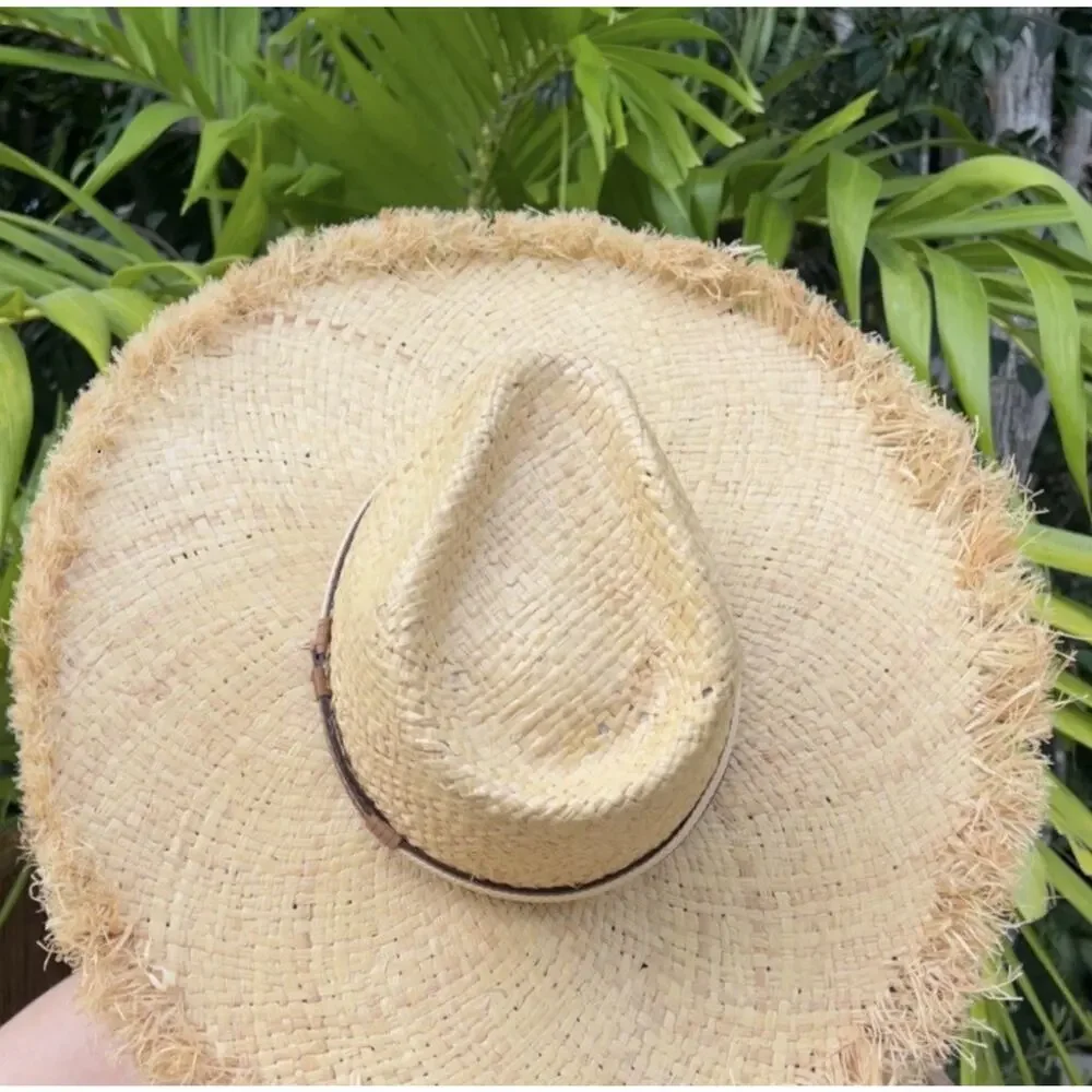 HAT FEDORA WIDE BRIM RAFFIA STRAW HAT